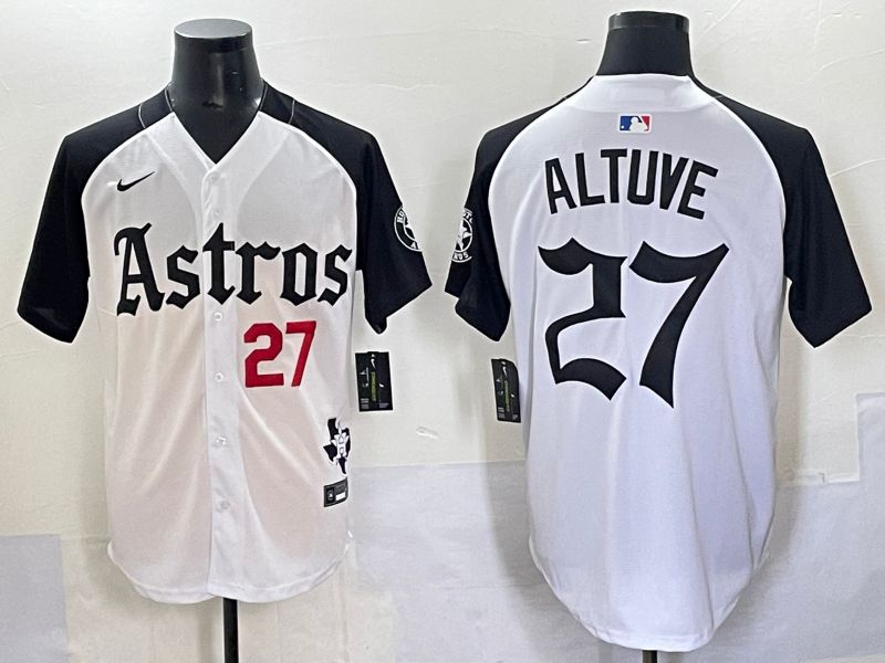 Men 2025 Houston Astros 27 Altuve White Black Five generations Joint Name Nike MLB Jersey style 2